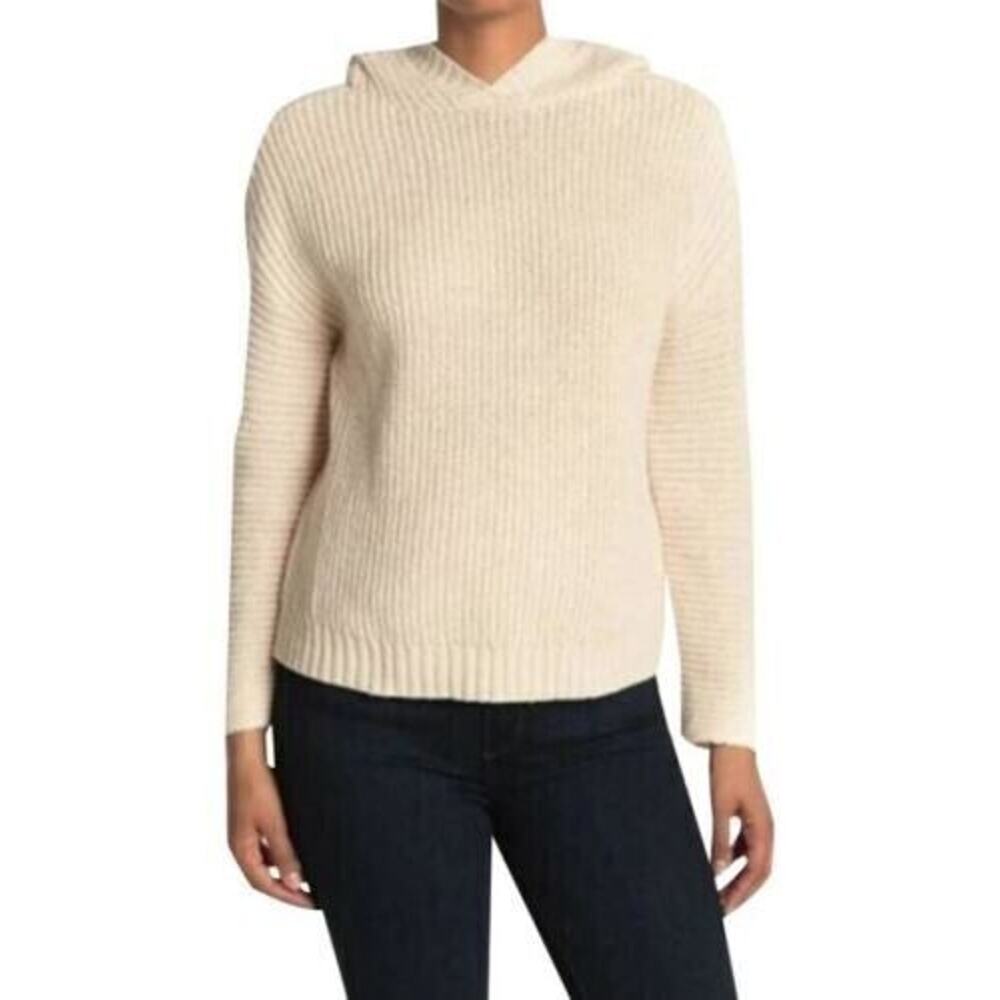 Abound Women's Cozy Ribbed Knit Hoodie In Beige Oatmeal Light Heather Large